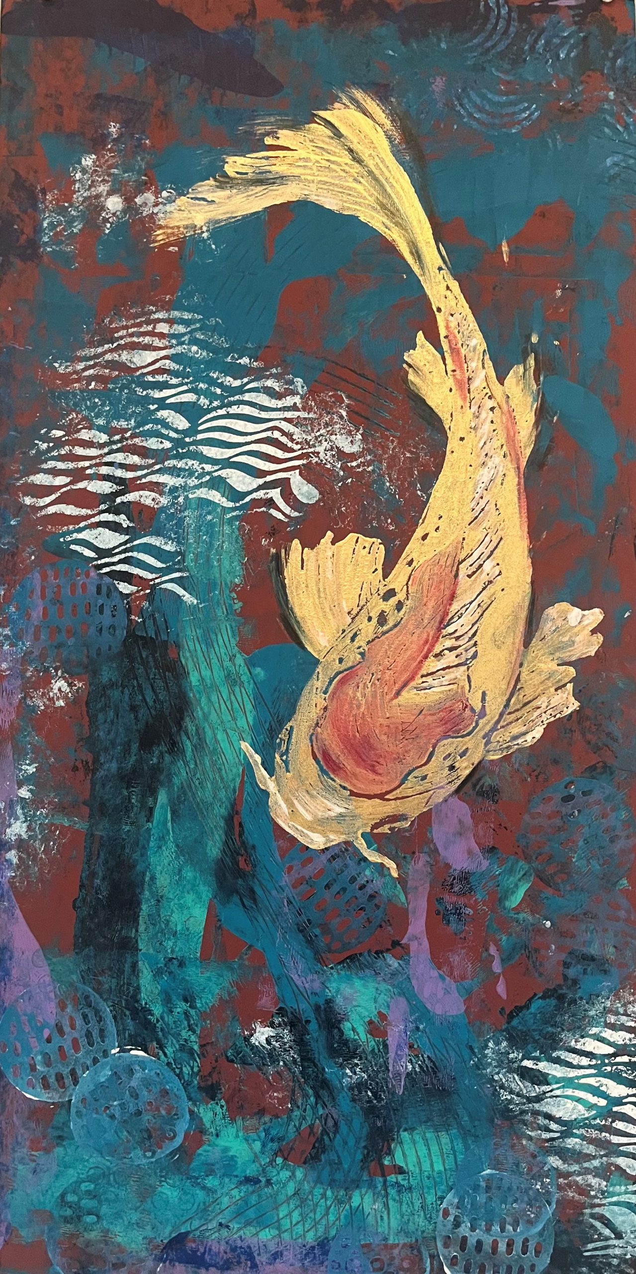 a colorful print of a koi fish